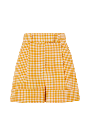 Safrangelb Shorts aus Wolle mit Gingham-Karo | Miu Miu | NET-A-PORTER