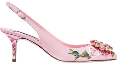 Crystal-embellished Floral-print Patent-leather Slingback Pumps - Pink