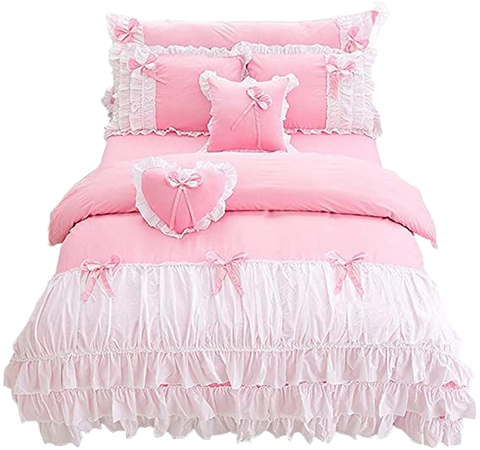 Amazon.com: Lotus Karen Shaggy Chic Ruffle 3-Piece Duvet Cover Set- 100% Cotton Girls Bedding with Cute Bow-Knots-Sweet Pink Princess Bed Set Twin Size(1Duvet Cover/2Pillowcases): Home & Kitchen