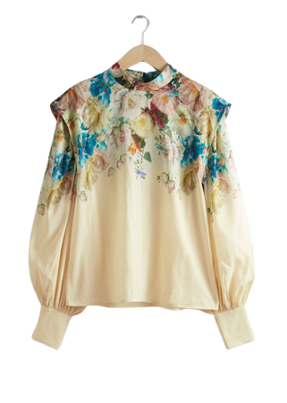 Extended-Shoulder Blouse - Cream/Turquoise/Pink - Blouses - & Other Stories US