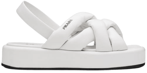 white Prada woven flatform sandals