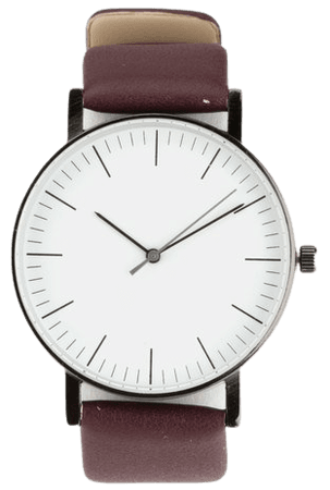 Joy Collectables Round Minimal Watch with PU Strap Burgundy | Zando
