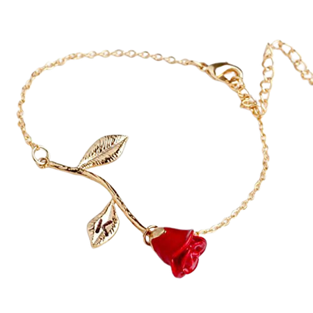 Amazon.com: Red Petal Rose Bracelet in Gold Beauty and the Beast Rose Bracelet Initial Bracelet Christmas Gifts for Mom (K): Handmade