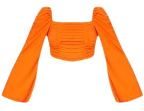 Orange Crepe Ruched Detail Long Sleeve Crop Top | PrettyLittleThing
