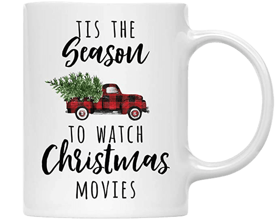 Amazon.com: Andaz Press Funny Holiday Winter Christmas 11oz. Coffee Mug Gift, Tis The Season to Watch Christmas Movies, Red Truck with Christmas Tree, 1-Pack, Novelty Birthday Christmas Hot Chocolate Cup: Kitchen & Dining