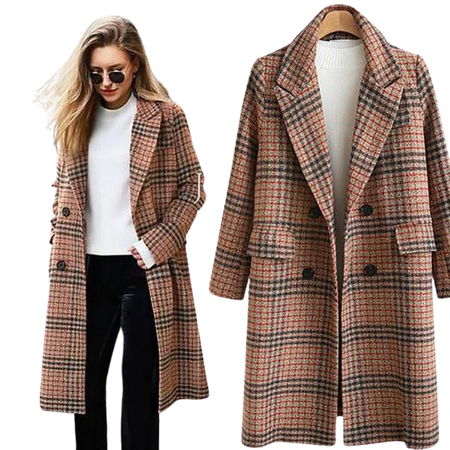 Free shipping on Women's Plaid Wool Blended Plaid Coat 4XL Only 82.60 | icusexy.com – ICU SEXY