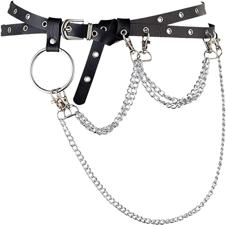 Wyenliz Women's O-ring Body Chain Belt Leather Harness Gothic Punk Waist Belt Adjustable at Amazon Women’s Clothing store