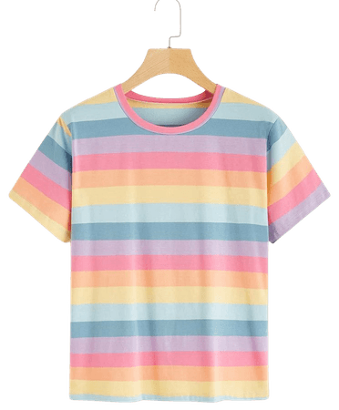 Rainbow Striped Short Sleeve Tee | ROMWE USA