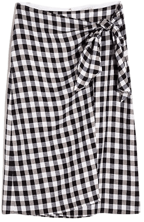 Sarong Faux-Wrap Midi Skirt in Gingham Check