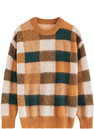 Colorful Check Pattern Fuzzy Knit Sweater - Retro, Indie and Unique Fashion