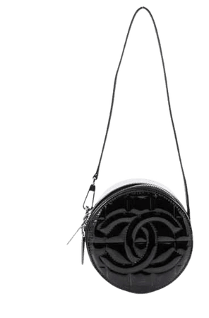 Chanel Vintage Chocolate Bar Round Shoulder Bag Quilted Patent Small