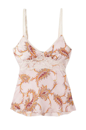 Lace-trimmed Paisley-print Satin Camisole - Blush
