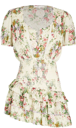 LoveShackFancy Keelin Tiered Floral Voile Mini Dress | INTERMIX®