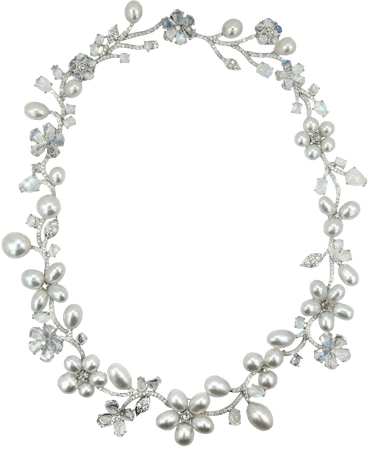 Laura Munder Keshi Pearl Moonstone and Diamond White Gold Necklace