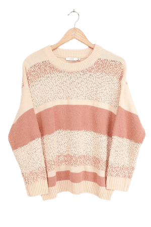 LUSH Apricot Cream Sweater - Cream Sweater - Multi Knit Sweater - Lulus