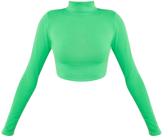 Bright Green High Neck Long Sleeve Crop Top | PrettyLittleThing USA