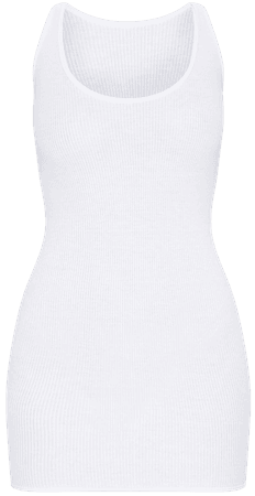 White Ribbed Scoop Neck Bodycon Dress | PrettyLittleThing