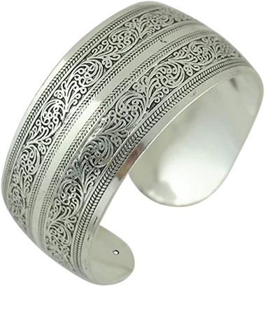 Amazon.com: BODYA Tibeten Silver Carved Spiral Flower Connecting Branches Pattern Wide Band Open Cuff Bracelet Bangle: Clothing, Shoes & Jewelry