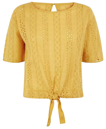 Cameo Rose Mustard Tie Front Crochet Top | New Look