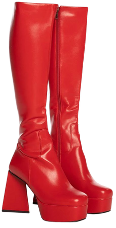 Lamoda Platform Knee High Boots - Red – Dolls Kill