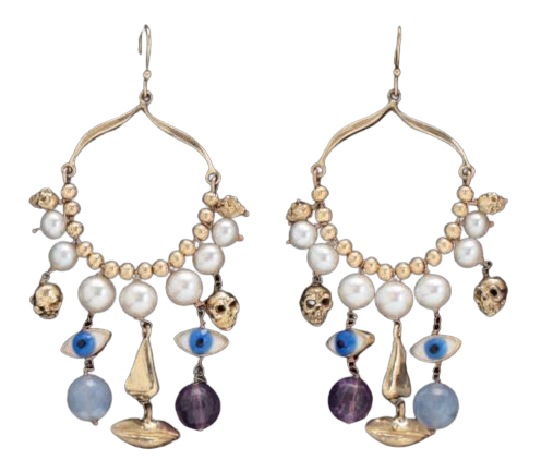 gold Pearl & eye earrings