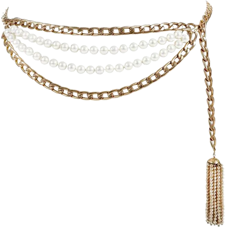Chanel Gold Double Chain and Pearl Tassel Belt Necklace For Sale at 1stDibs