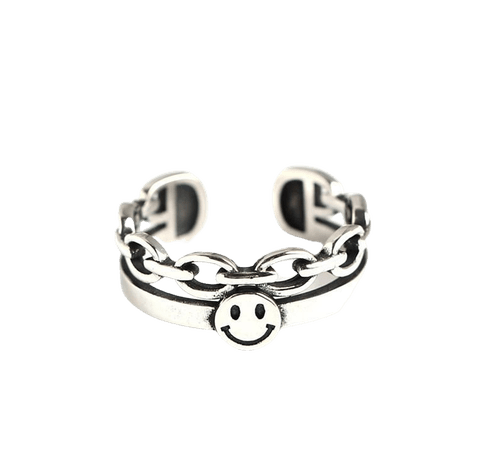 Zundiao S925 Sterling Silver Smiley Face Layered Open Ring | YesStyle