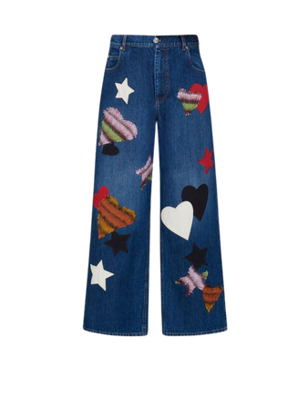 Blue denim trousers with patches | Marni
