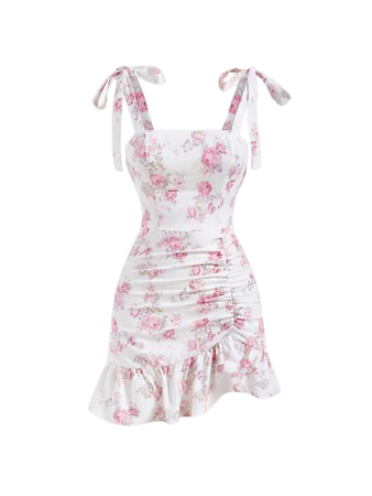 SHEIN MOD Floral Print Tie Shoulder Ruched Ruffle Hem Cami Dress | SHEIN USA