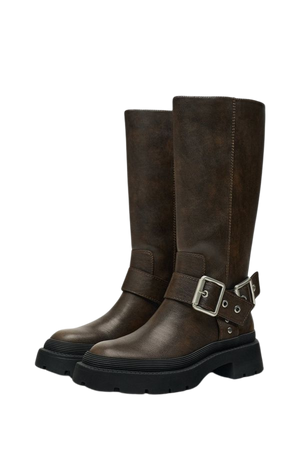 BUCKLED FLAT LUG SOLE BOOTS - Brown | ZARA United States