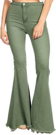 Anna-Kaci Women's Fashion High Waist Long Denim Bell Bottom Jeans Flared Pants, Green, XX-Large at Amazon Women's Jeans store