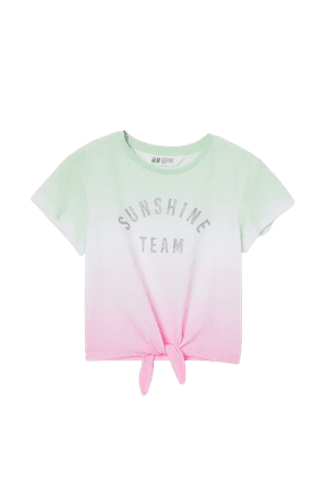 Glitter-print Tie-hem Top - Light pink/Sunshine Team - Kids | H&M US