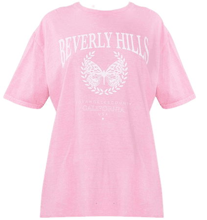 Candy Pink Beverly Hills Butterfly Print T Shirt | PrettyLittleThing USA