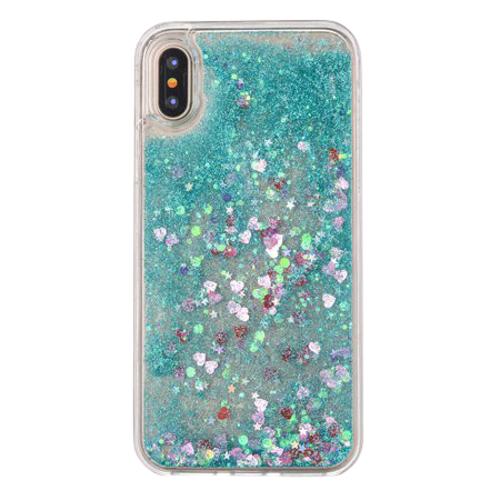 For iPhone X Pink Floating Hearts Liquid Waterfall Sparkle Glitter Quicksand Case - Walmart.com