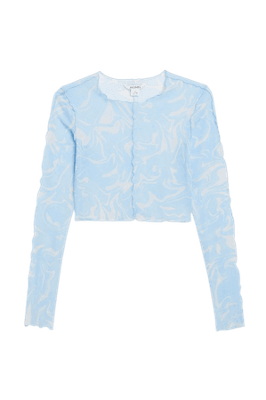 Mesh top with overlock seam detailing - Light blue - T-shirts - Monki WW