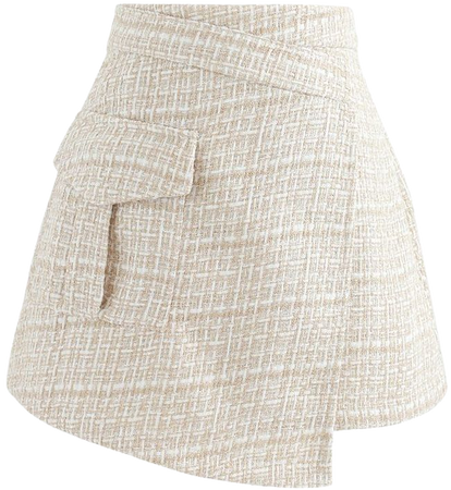Tweed Asymmetric Mini Skirt in Light Yellow - Retro, Indie and Unique Fashion