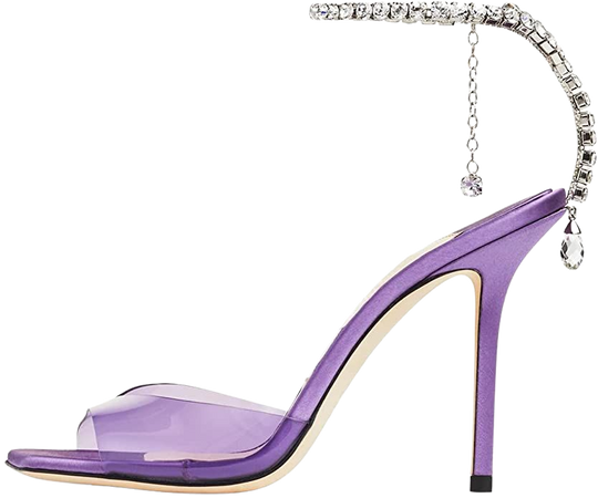 Amazon.com | BlingQueen Women's Heeled Sandals Crystal Chain Ankle Strap Rhinestone Buckle Square Open Toe Stiletto High Heels Wedding Party Satin Dress Shoes Purple Size 6.5 | Heeled Sandals