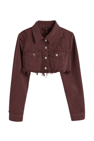 Denim Crop Jacket - Dark brown - Ladies | H&M US