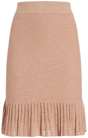 High Waisted Metallic Ribbed Ruffle Midi Sweater Skirt | Express