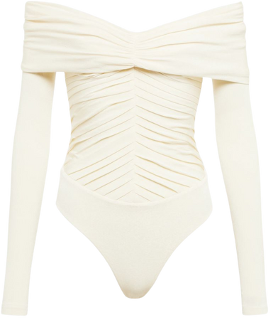 Panza Off Shoulder Crepe Jersey Bodysuit in Neutrals - Khaite | Mytheresa