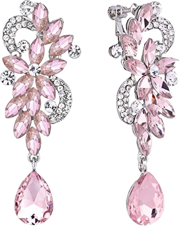 Amazon.com: BriLove Wedding Bridal Clip On Earrings for Women Bohemian Boho Crystal Flower Chandelier Teardrop Bling Long Dangle Earrings Pink Tourmaline Color Silver-Tone: Clothing, Shoes & Jewelry