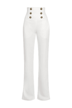 White Button-embellished crepe wide-leg pants | Balmain | NET-A-PORTER