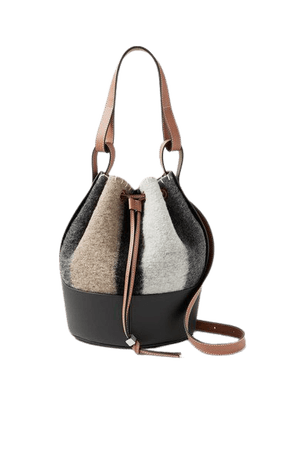 Balloon Small Leather-trimmed Striped Felt Shoulder Bag - Gray
