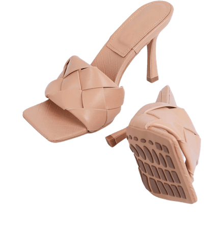 Turntup Woven Square Peep Toe Mule In Nude Faux Leather | EGO