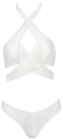 Clothing : Swimwear : 'Virginie' White Double Cross Over Two Piece Swimsuit Bikini