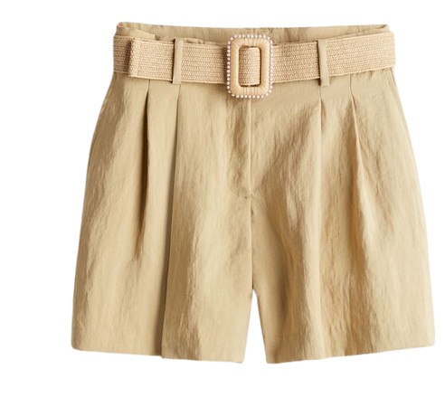Belted Twill Shorts - Beige - Ladies | H&M US