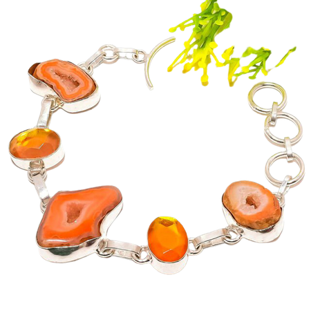 Geode Agate Druzy, Orange Mystic Gemstone Silver Jewelry Bracelet 7-8" SB2792 | eBay