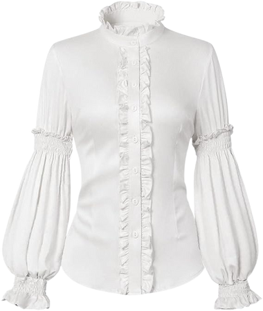 Amazon.com: stmoitz Womens Vintage Victorian Shirts Renaissance Medieval Long Sleeve Stand Collar Blouse Lotus Ruffled Tops(W,XL) White : Clothing, Shoes & Jewelry