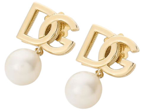 Logo earrings in yellow 18kt gold with pearls in Yellow gold for Women | Dolce&Gabbana®