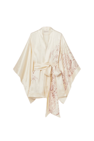 Cream Floral-print silk-satin robe | Carine Gilson | NET-A-PORTER
